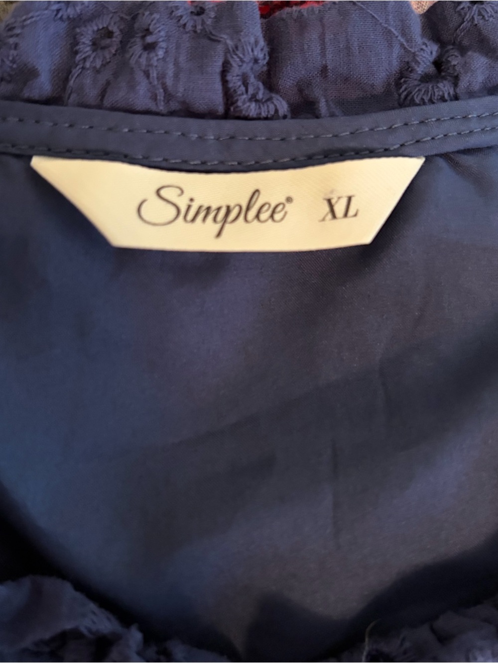 Simplee Apparel Navy Eyelet Ruffle-Neck Button-Front Blouse - Picture 6 of 7